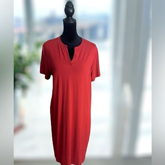 EILEEN FISHER Viscose Jersey Split Neck Dress Mandarin Size M - Picture 4 of 16